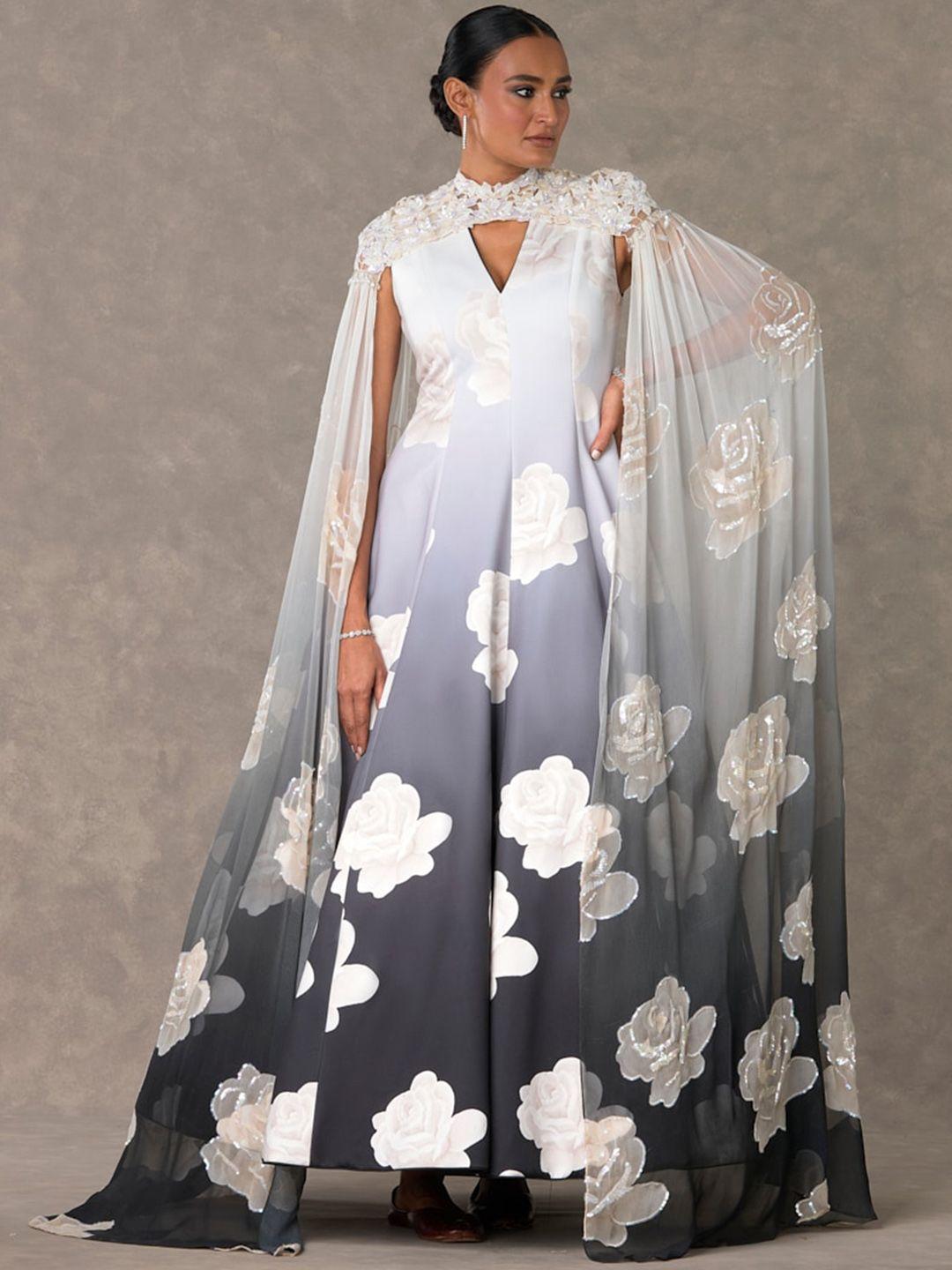 masaba floral printed silk fit & flared maxi ethnic dress