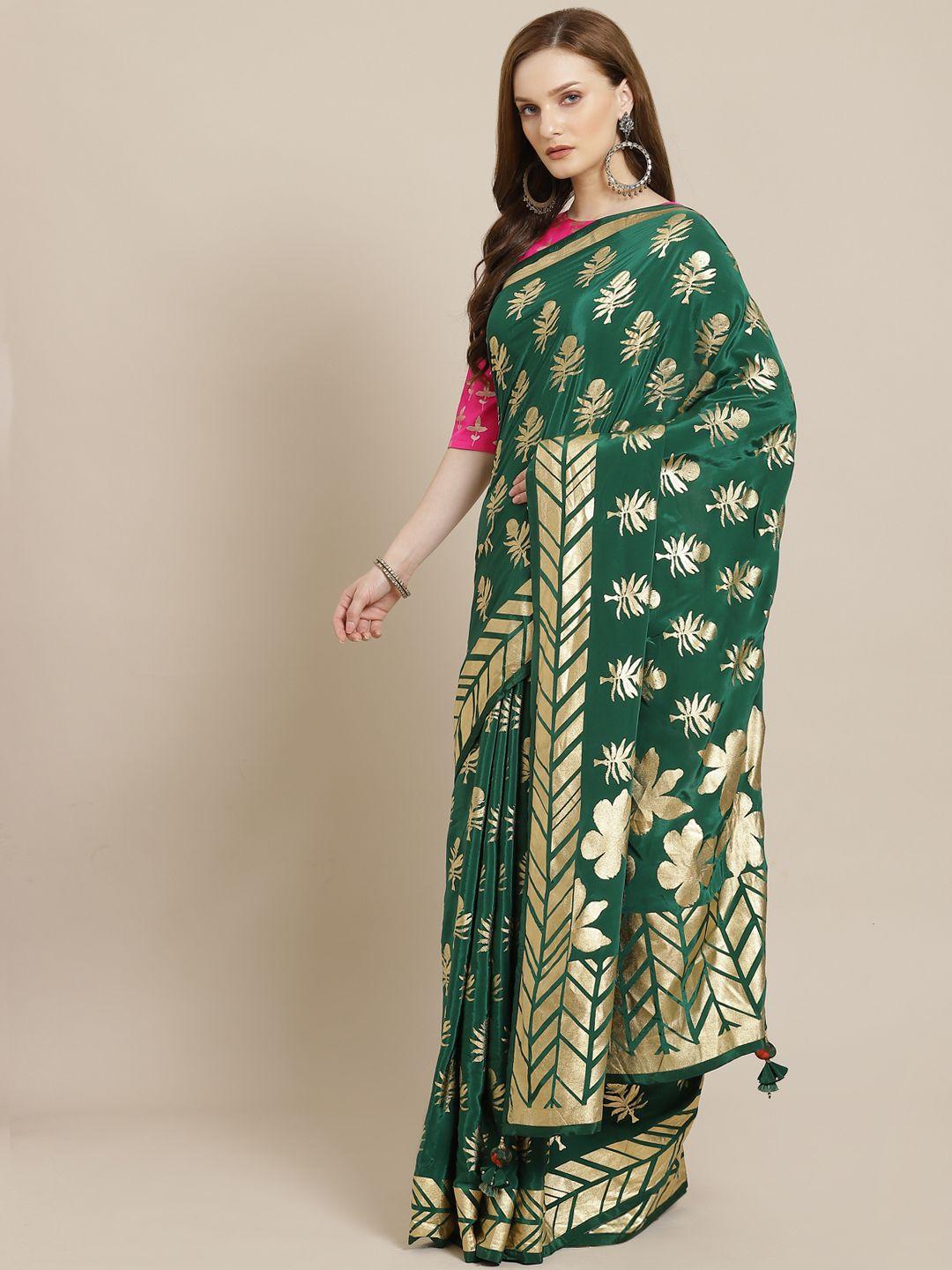 masaba green & golden ethnic motifs foil print pure crepe designer saree