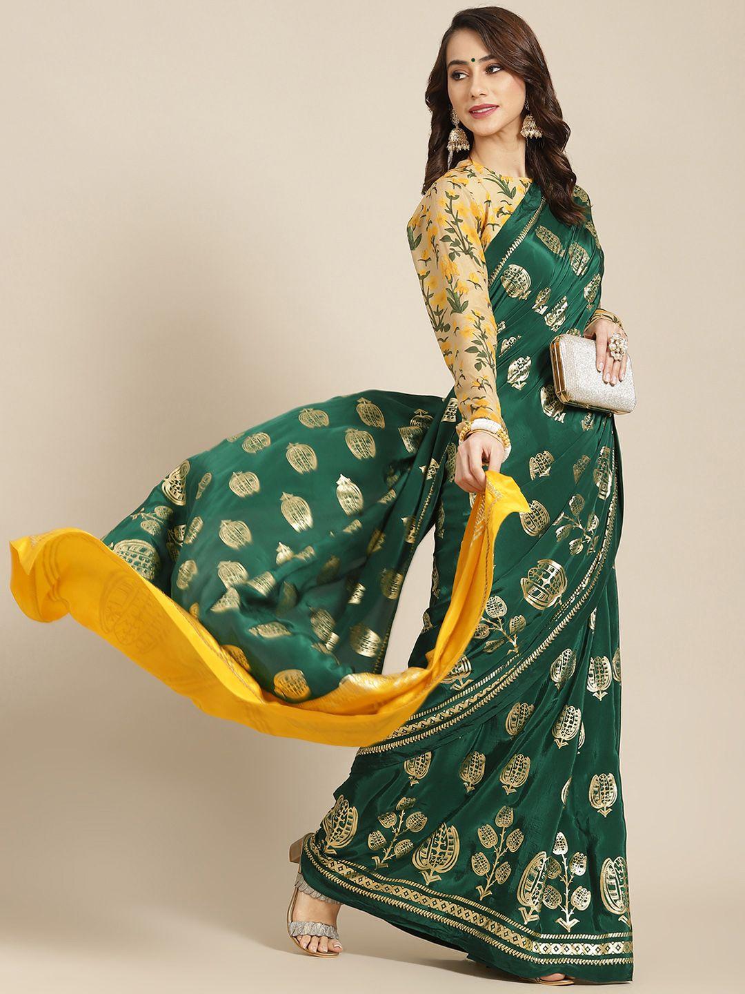 masaba green & golden ethnic motifs pure crepe saree