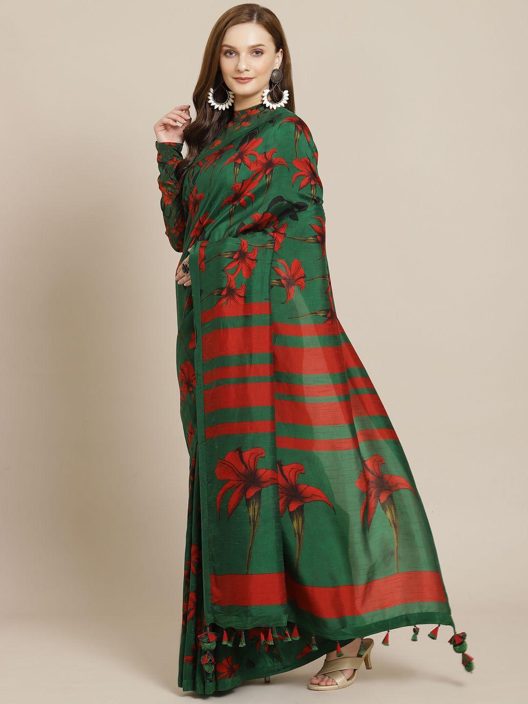 masaba green & red floral print designer saree