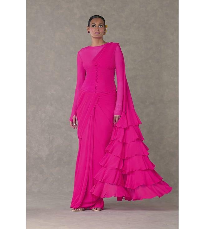 masaba gulal pink corset saree with textured palla with veil