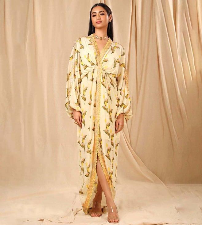 masaba ivory floral fantasy kaftan