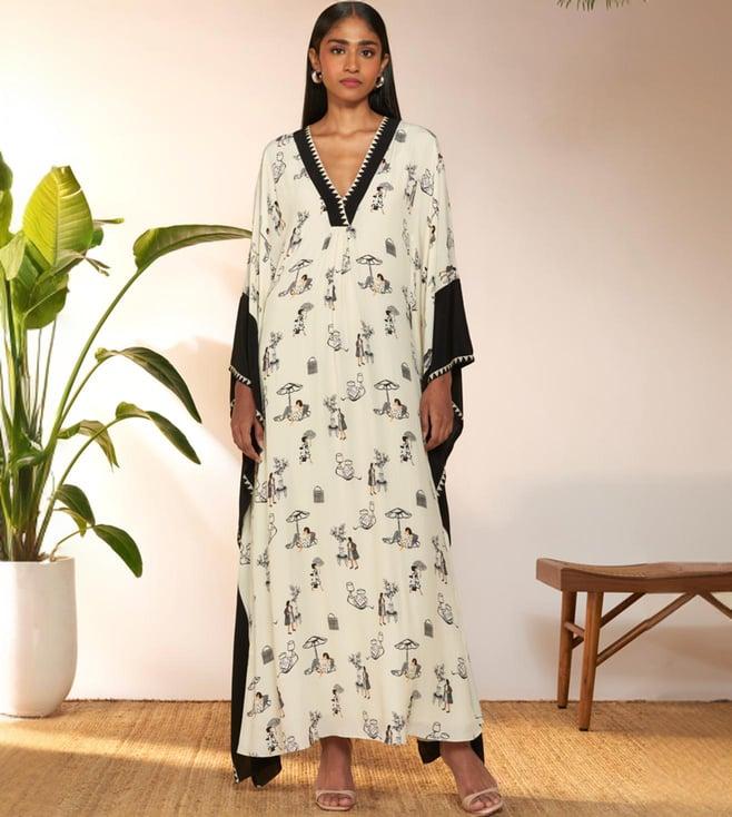 masaba ivory jam & toast contrast kaftan