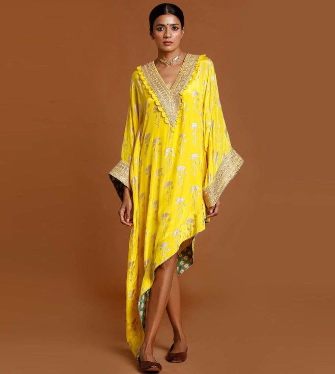 masaba lemon yellow periwinkle kaftan