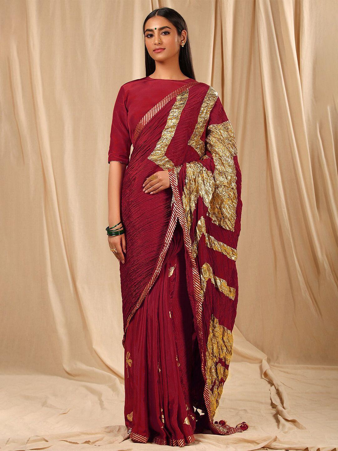 masaba maroon & gold-toned embellished sequinned saree