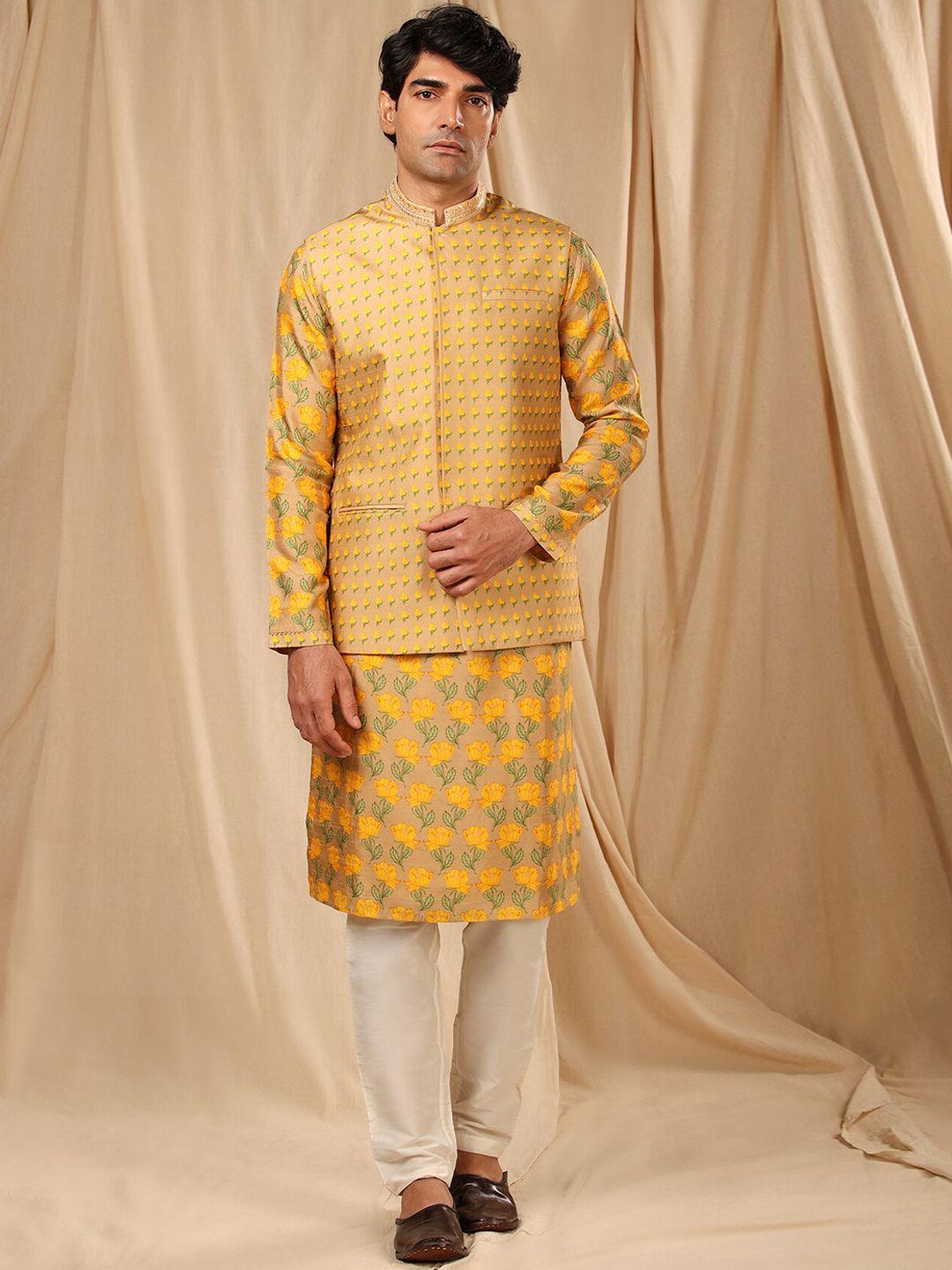 masaba men floral printed raw silk kurta with pyjamas