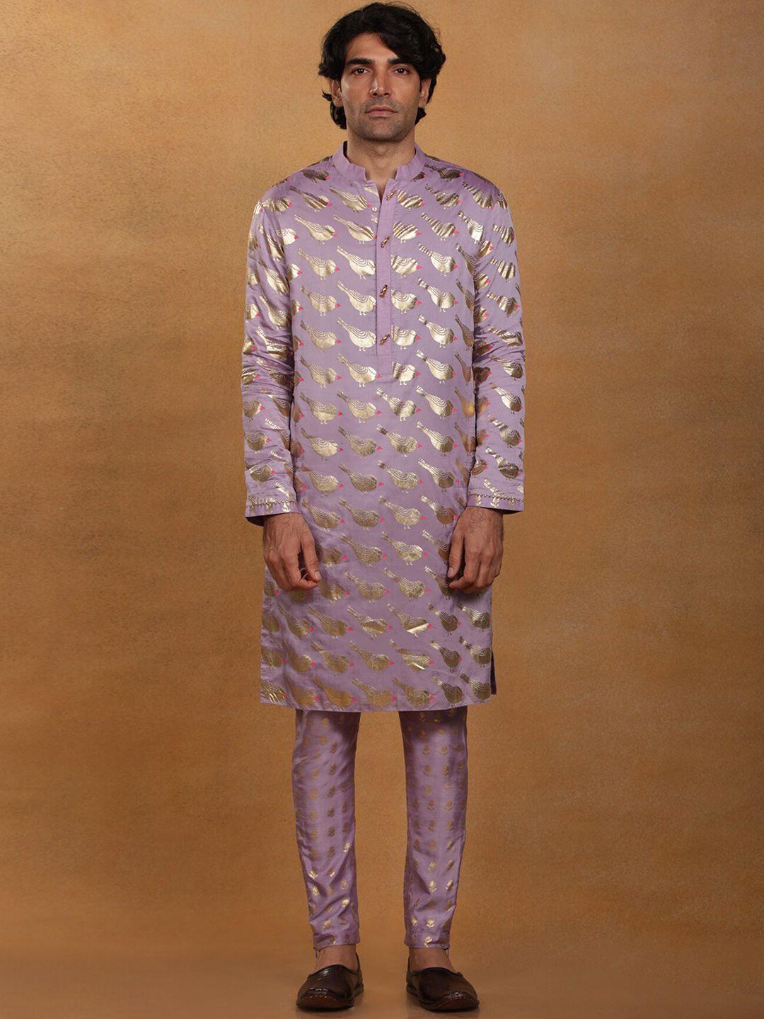 masaba men printed raw silk kurta with pyjamas & dupatta