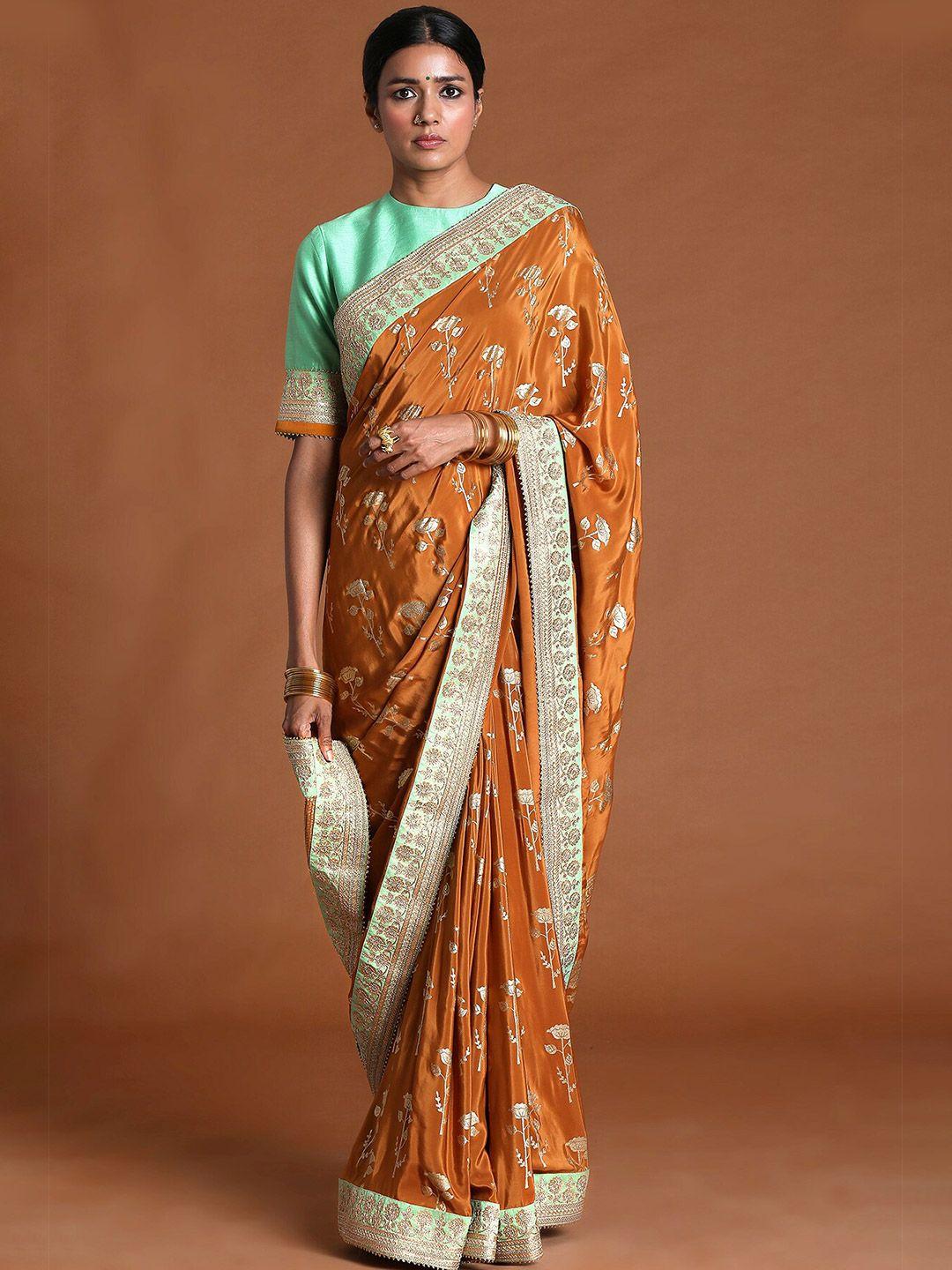 masaba mustard & gold-toned floral pure crepe saree