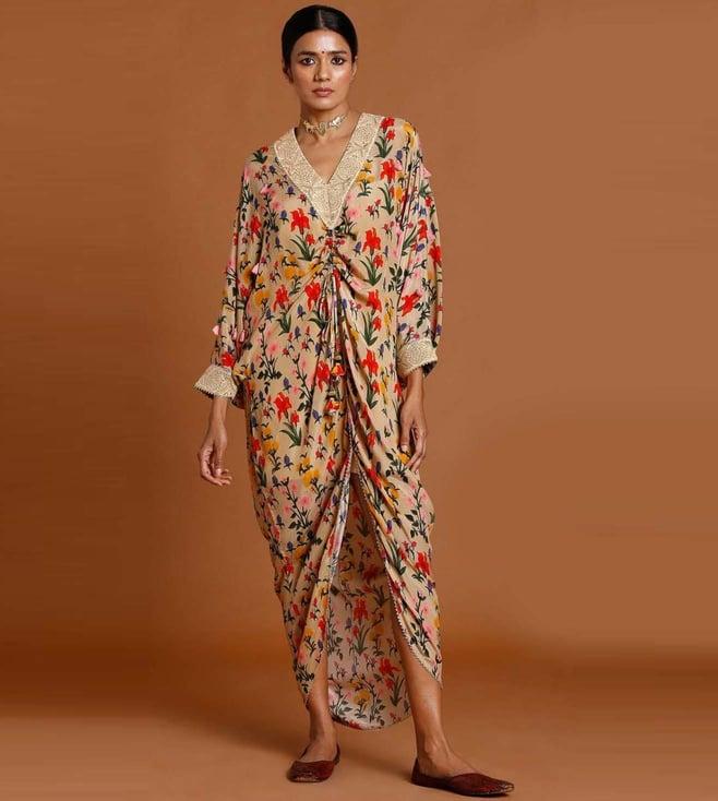 masaba oatmeal autumn bouquet kaftan