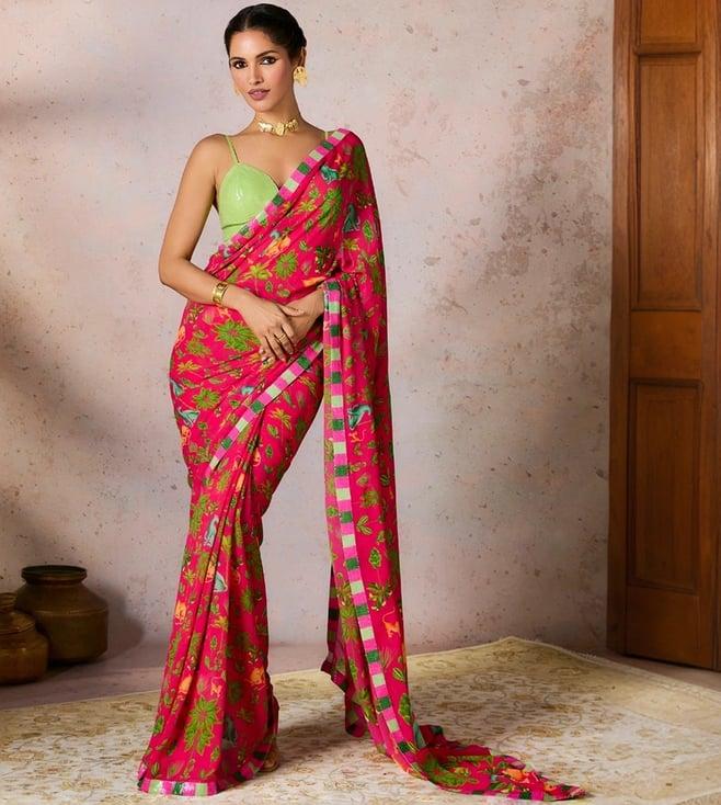 masaba pink tropical rhapsody saree with unstitched blouse piece