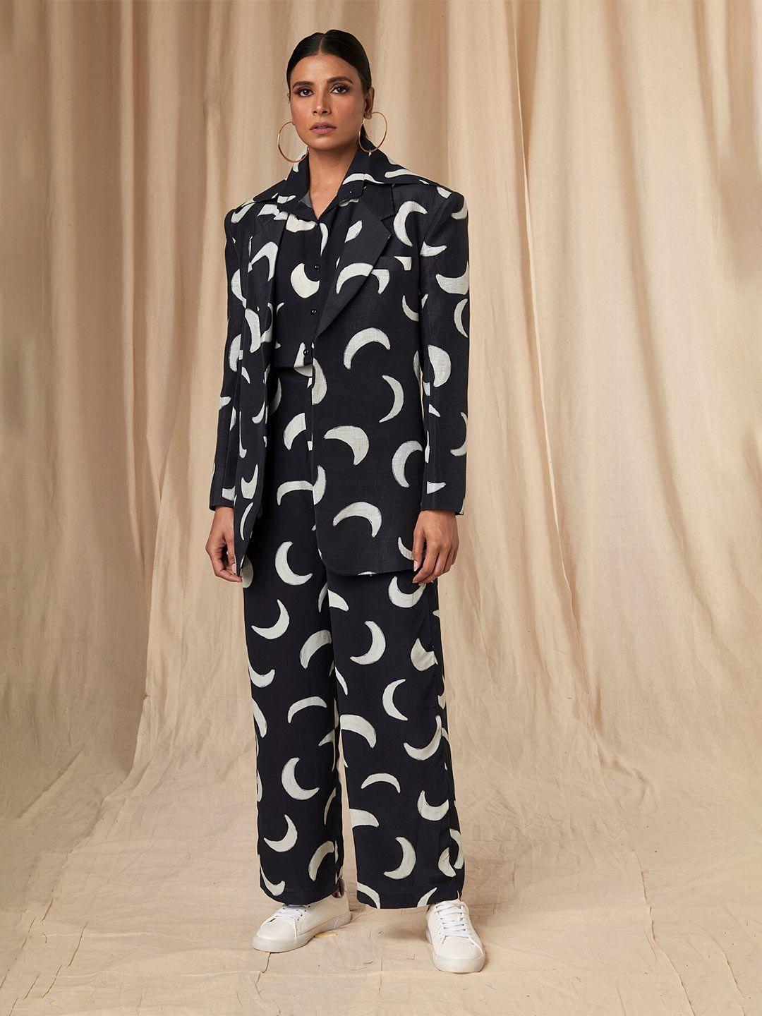 masaba printed shirt & trousers with blazer