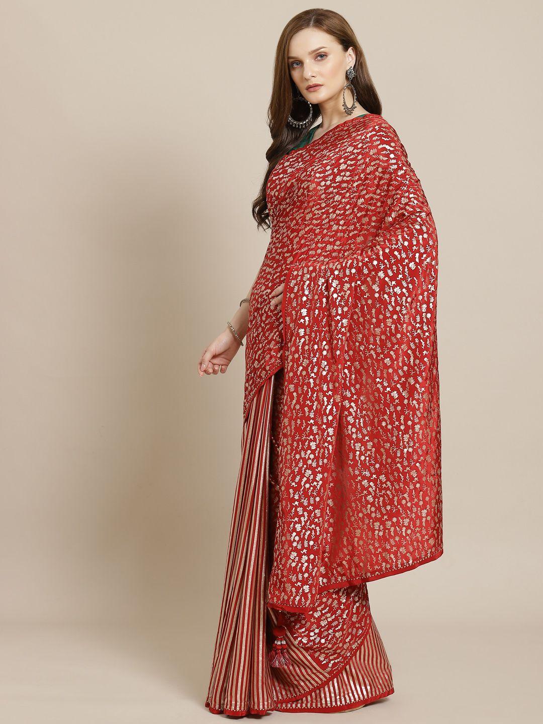 masaba red & golden ethnic motifs foil print designer saree