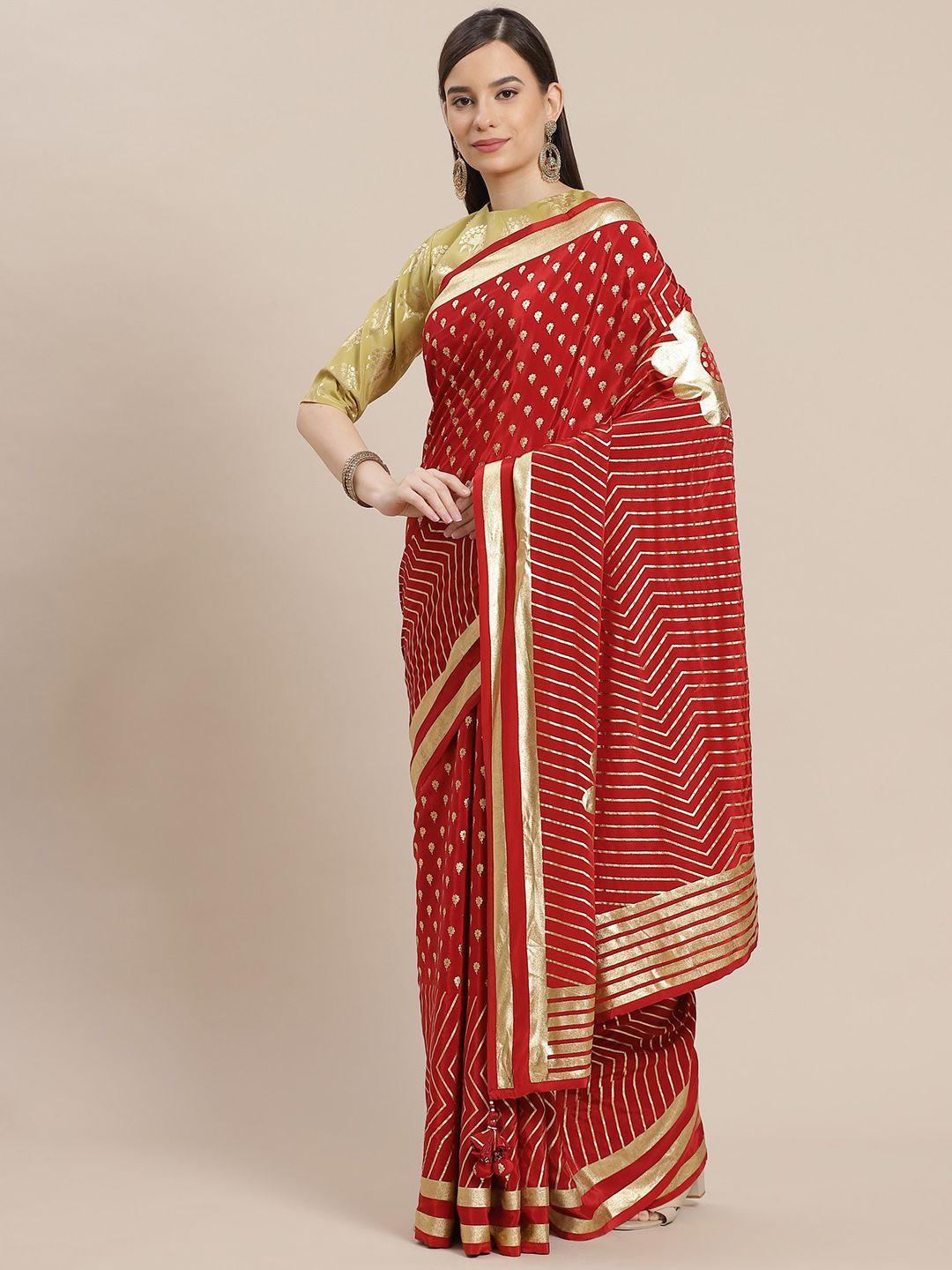 masaba red & golden ethnic motifs pure crepe designer saree