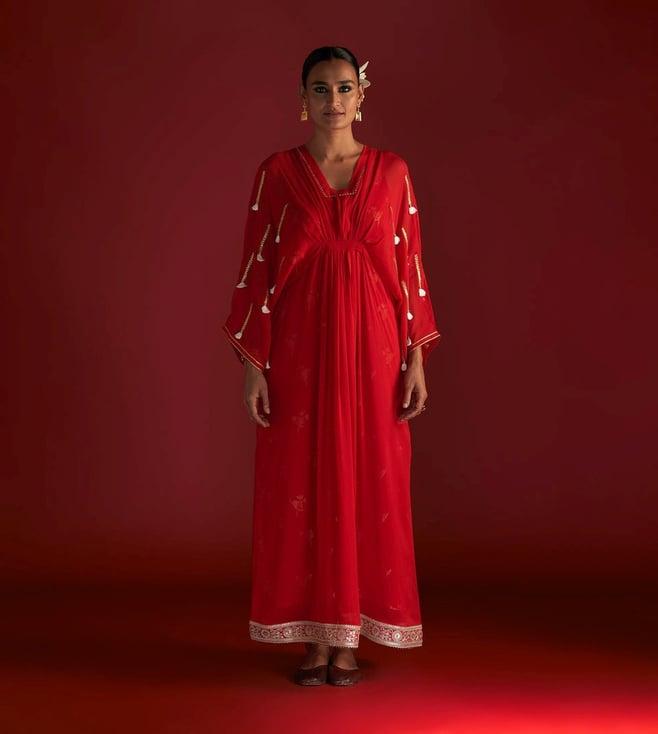 masaba red gota embroidered kaftan with slip