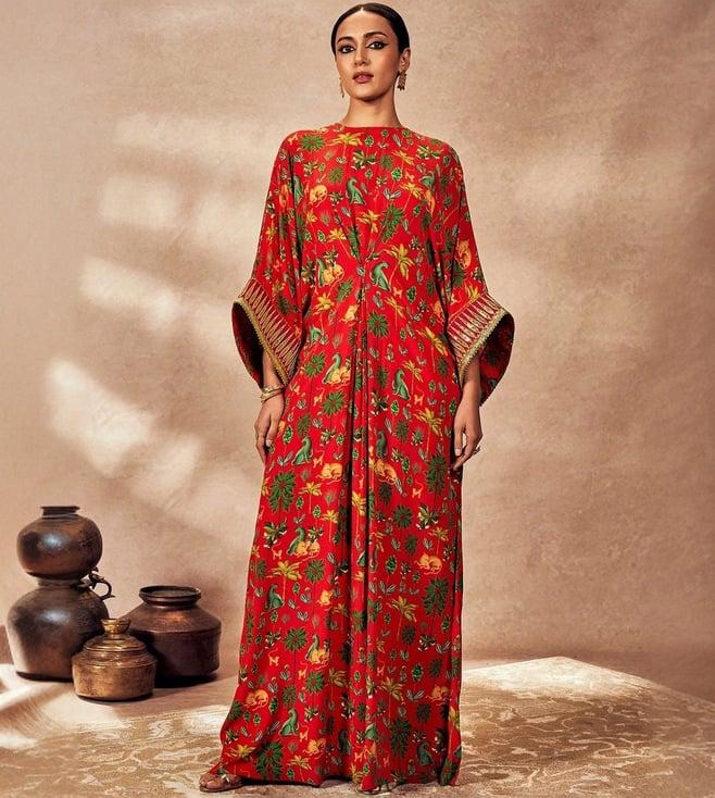 masaba red tropical rhapsody kaftan