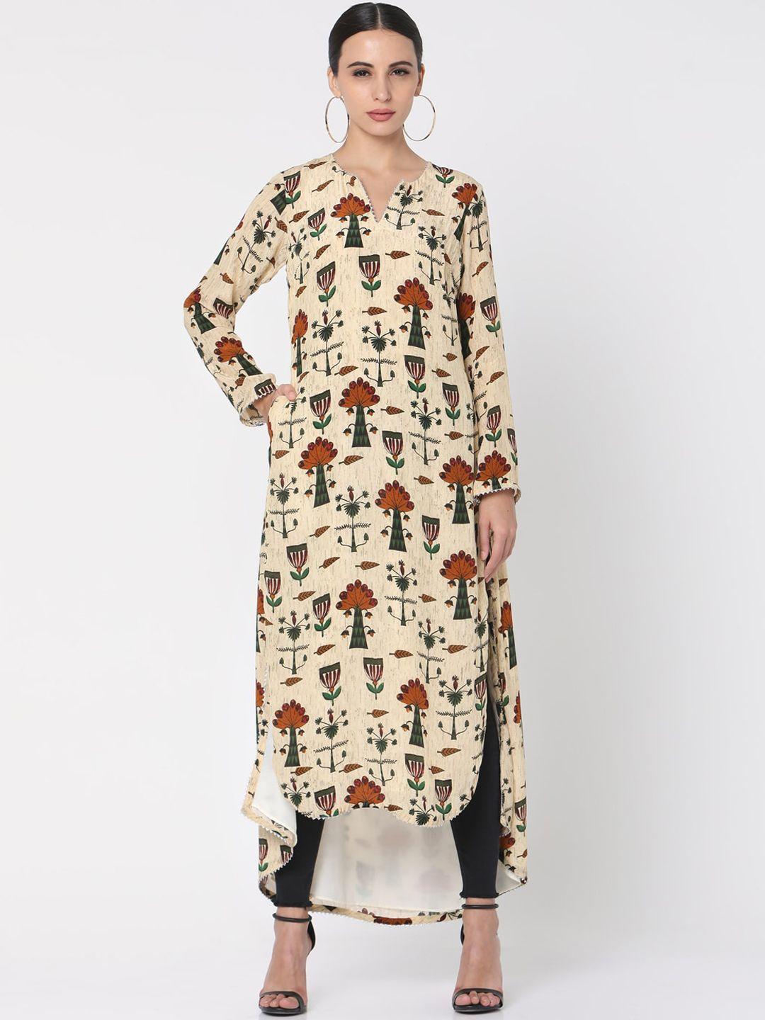 masaba women off white & orange quirky printed crepe kurta