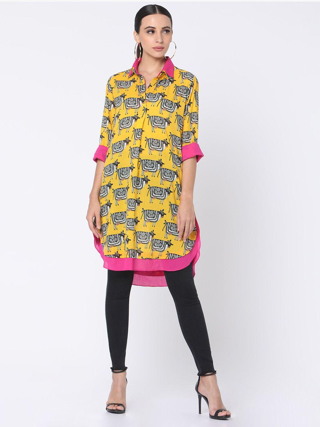 masaba women yellow & pink printed tunic