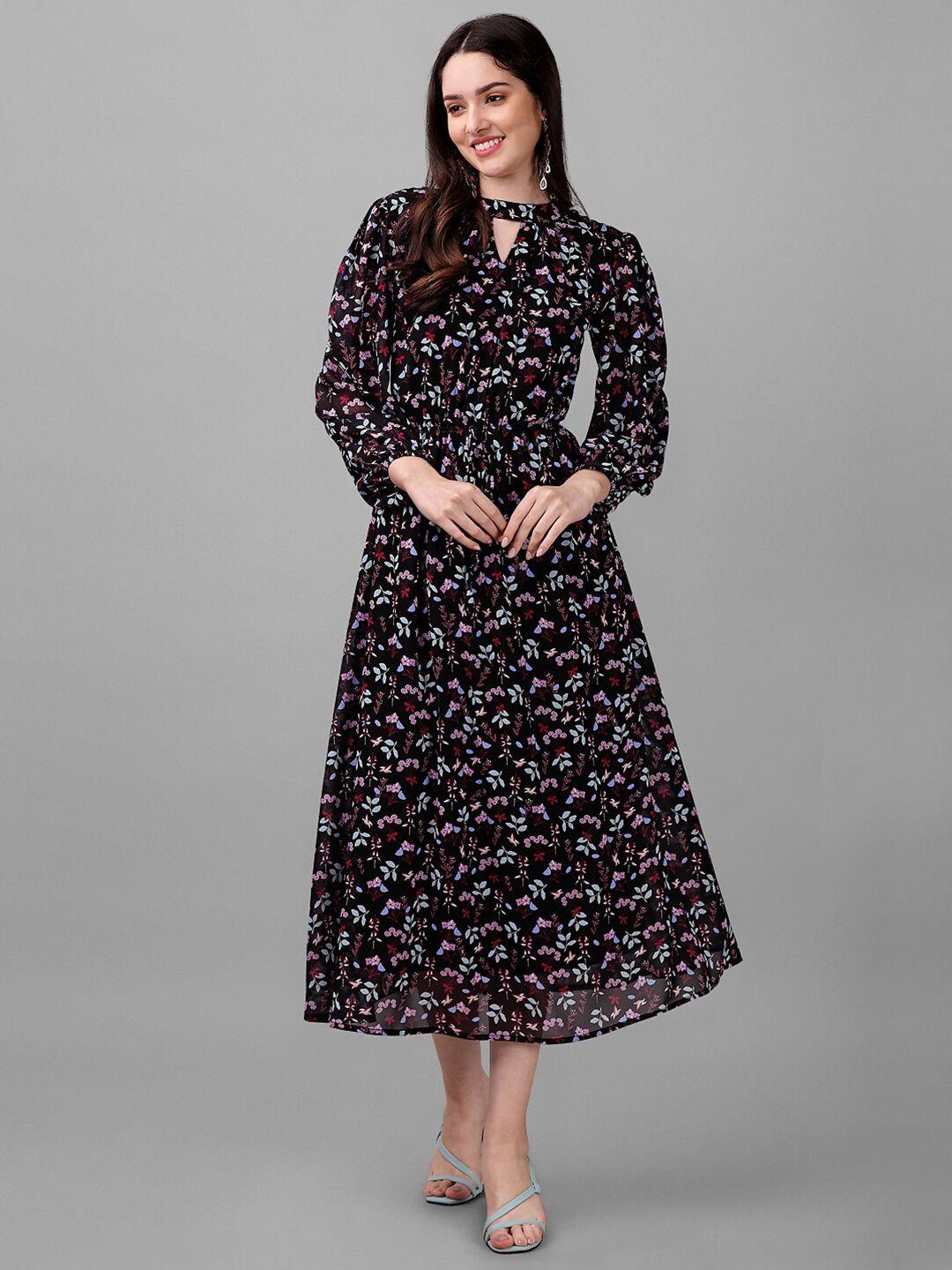 masakali co floral printed keyhole neck fit and flare midi dress