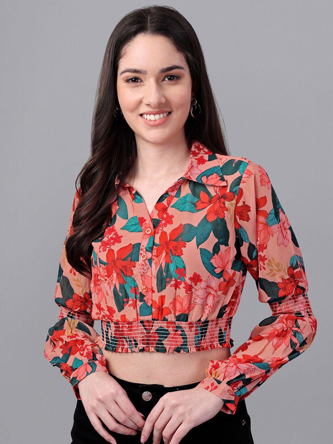 masakali co women floral printed shirt style crop top