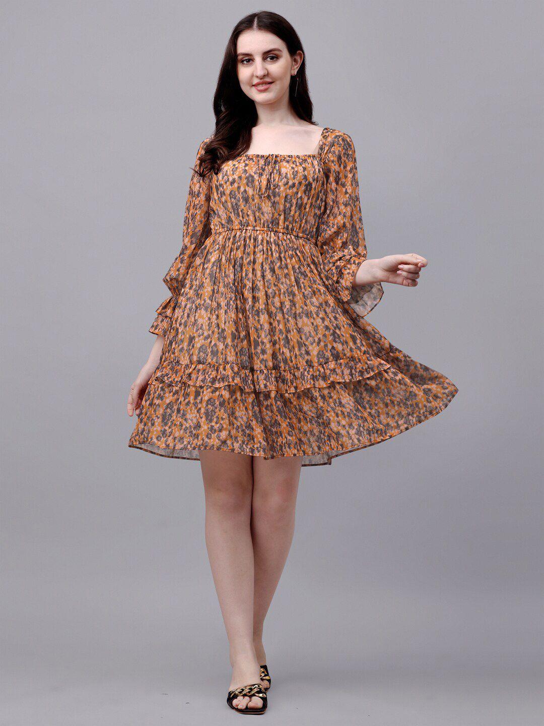 masakali co brown animal georgette dress