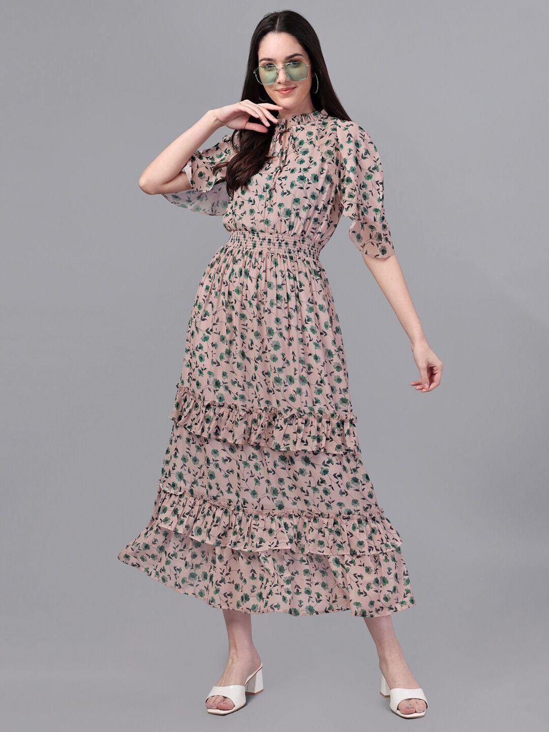 masakali co floral tie-up neck georgette midi dress