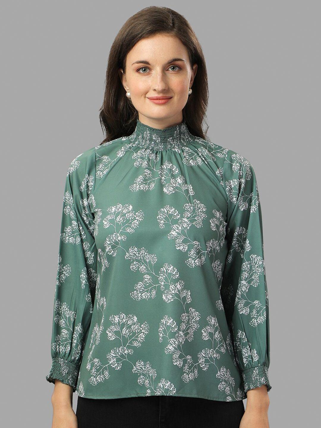 masakali co green floral print crepe top