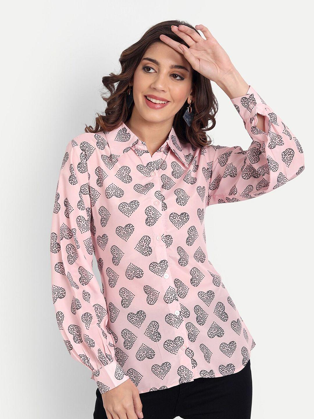 masakali. co women pink relaxed semi sheer conversational printed polyester casual shirt