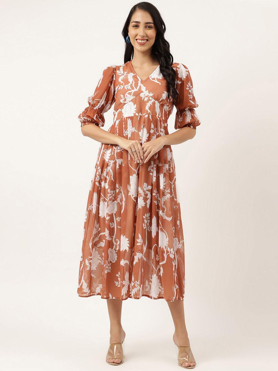 masakali.co floral printed puff sleeves georgette empire midi dress