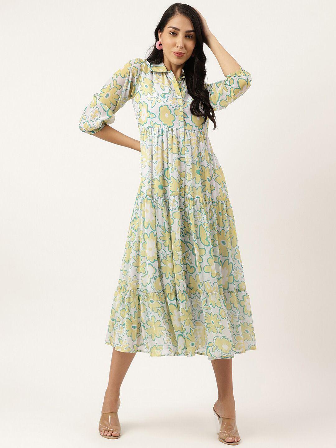 masakali.co floral printed tiered georgette a-line midi dress