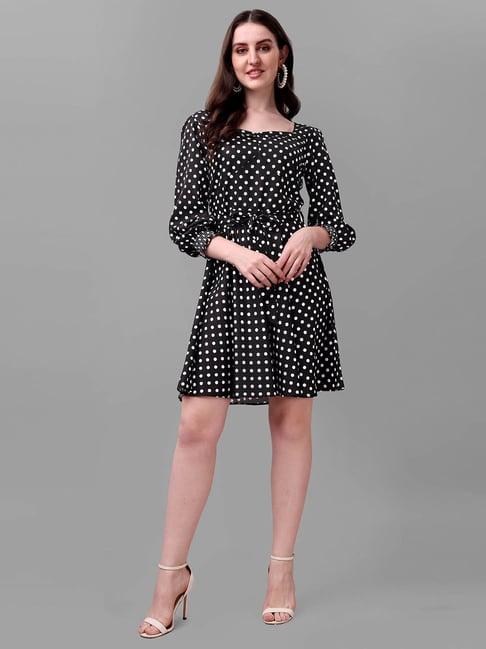 masakali.co black & white polka dot a line dress