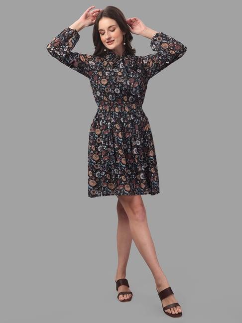 masakali.co black floral print skater dress