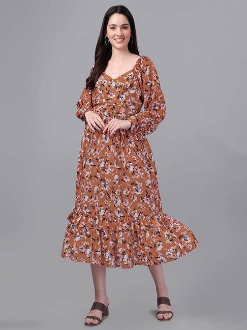 masakali.co brown floral print midi dress