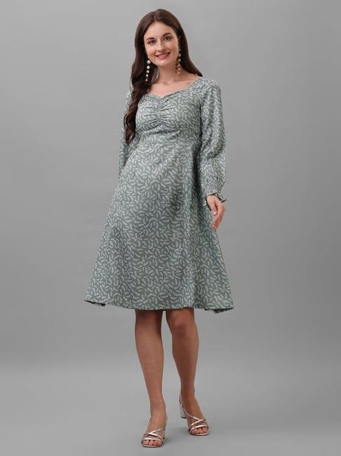 masakali.co dusty green printed a line dress