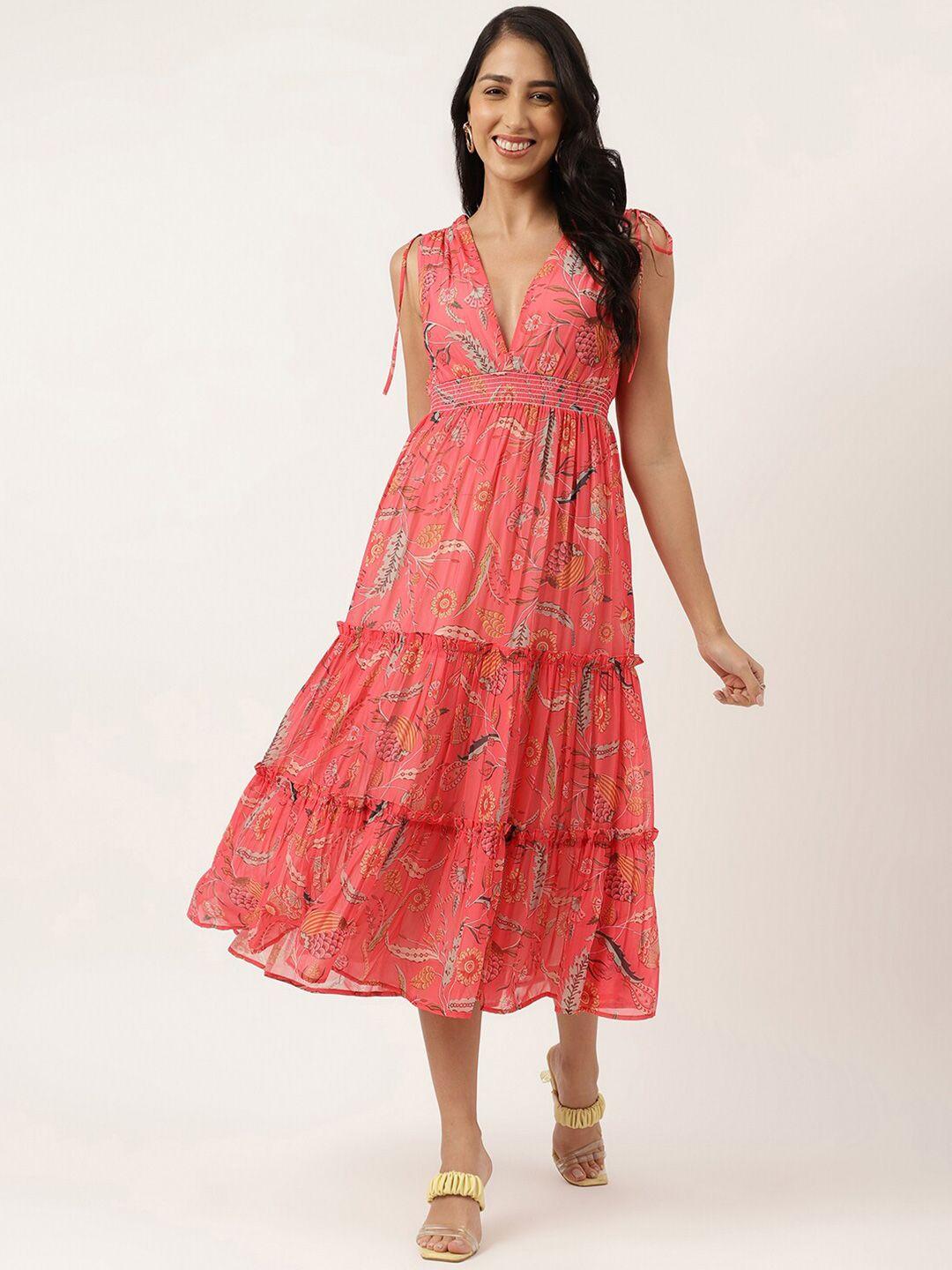 masakali.co floral printed tiered georgette fit and flare dress