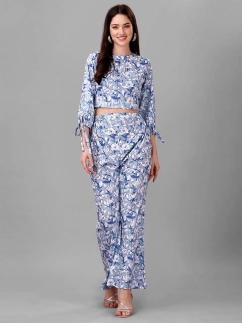 masakali.co grey & blue floral print top with pants