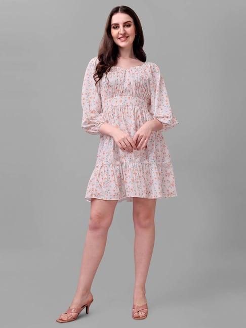 masakali.co light pink floral print a line dress