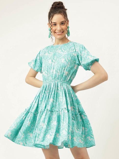 masakali.co pastel mint blue printed skater dress