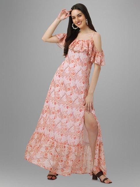 masakali.co peach floral print maxi dress