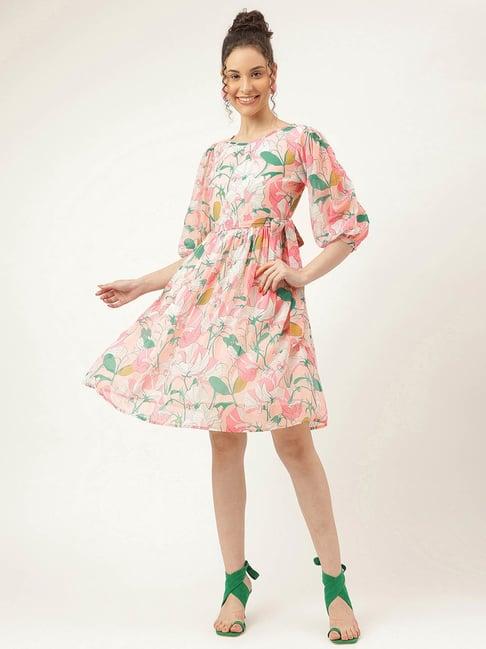 masakali.co peach floral print skater dress