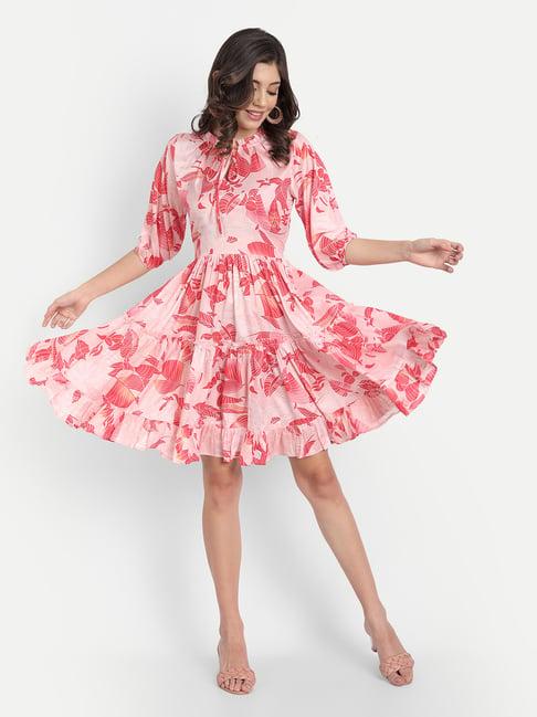 masakali.co pink floral print fit & flare dress