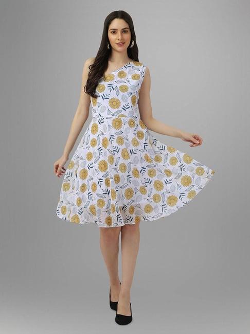 masakali.co white floral print fit & flare dress