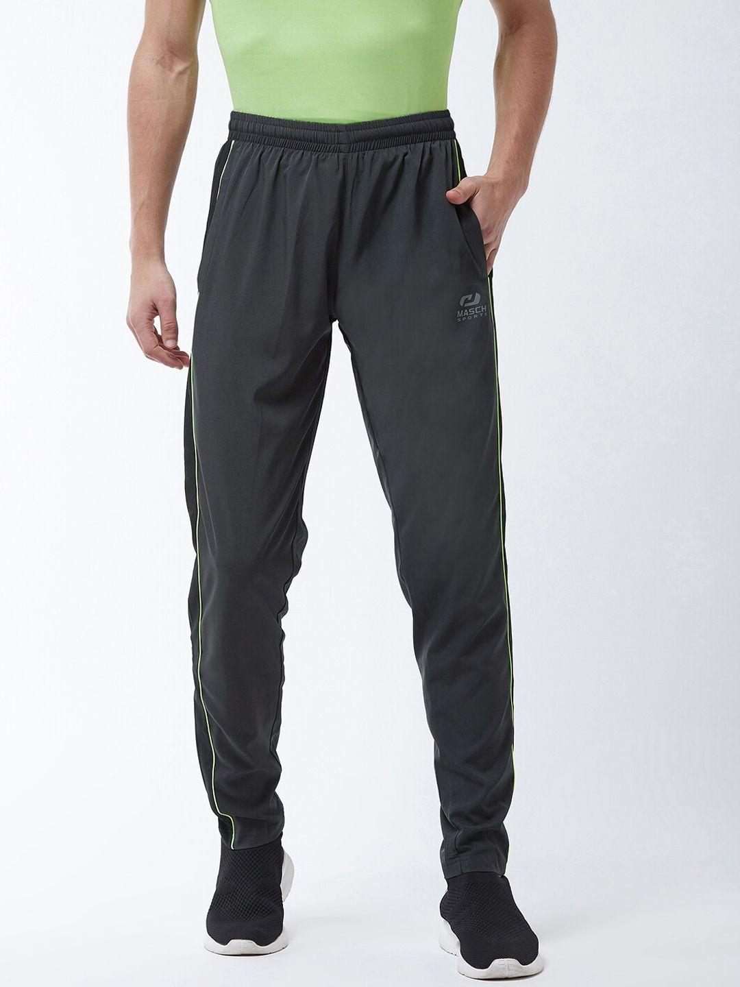 masch sports men grey solid dri-fit polyester elastane blend track pants