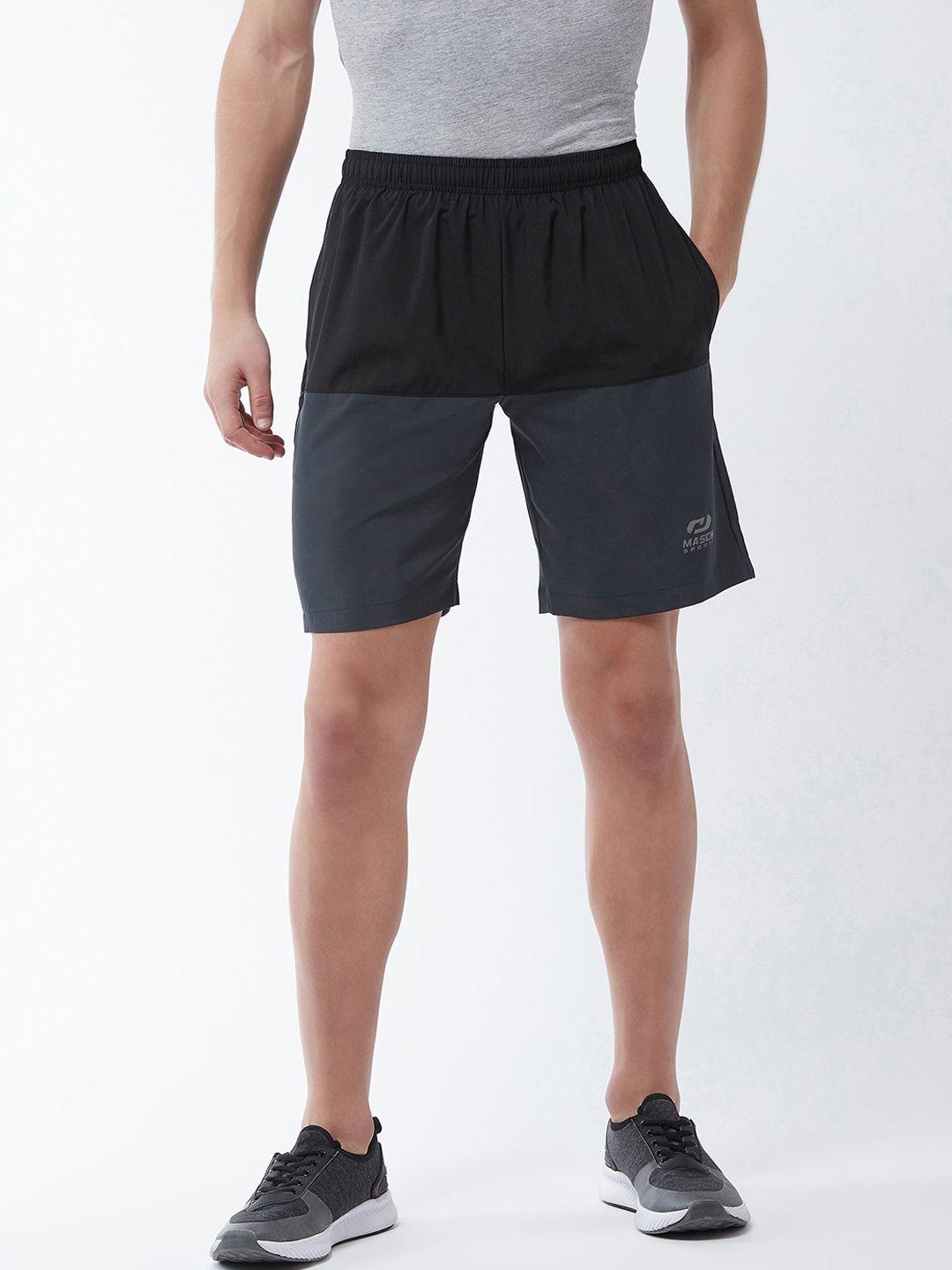 masch sports men black & grey colourblocked dri-fit sports shorts