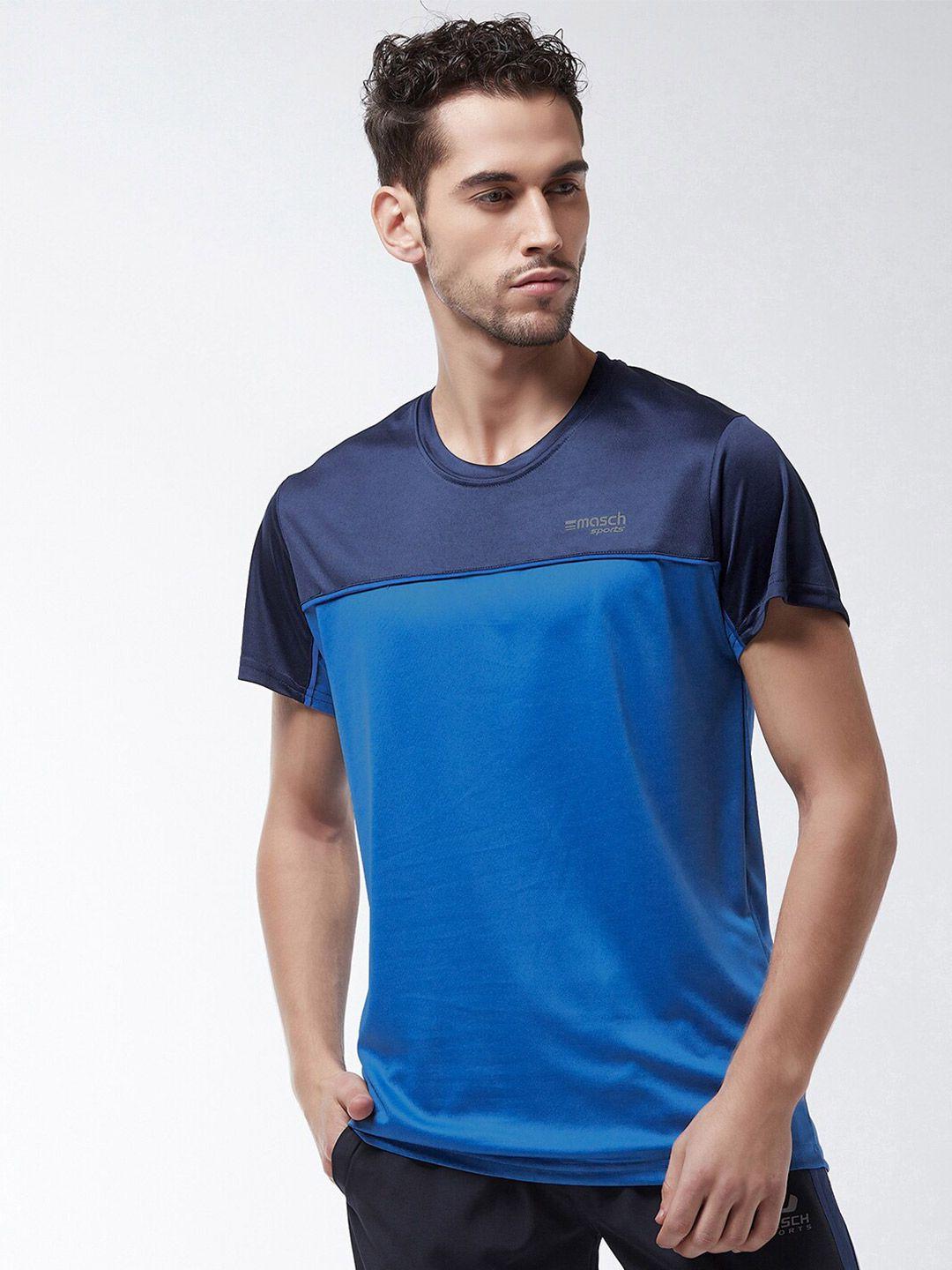 masch sports men blue colourblocked training or gym dri-fit t-shirt