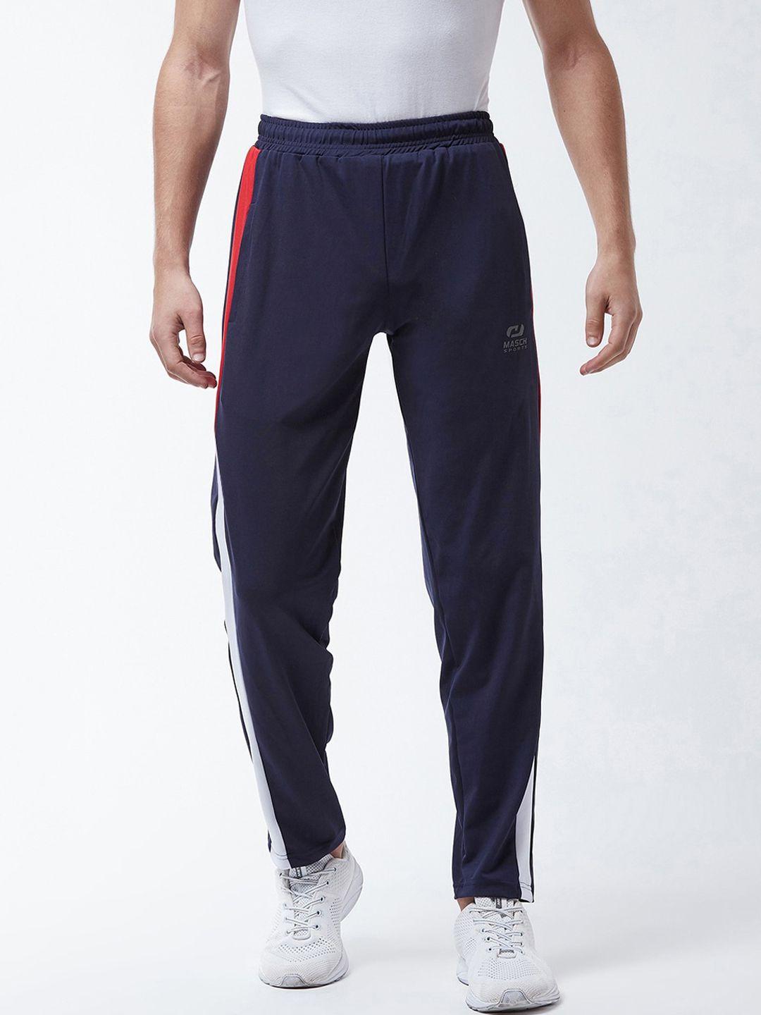 masch sports men navy blue solid training or gym track pants