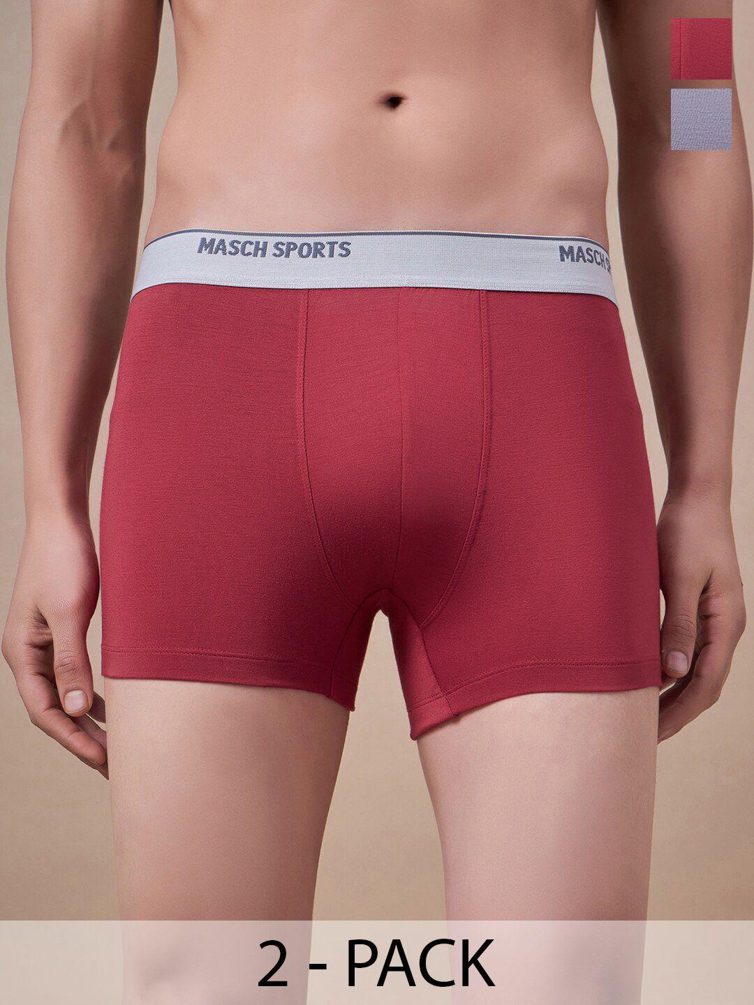 masch sports pack of 2 antimicrobial trunks trk-2-sol-ei-gry-et-red