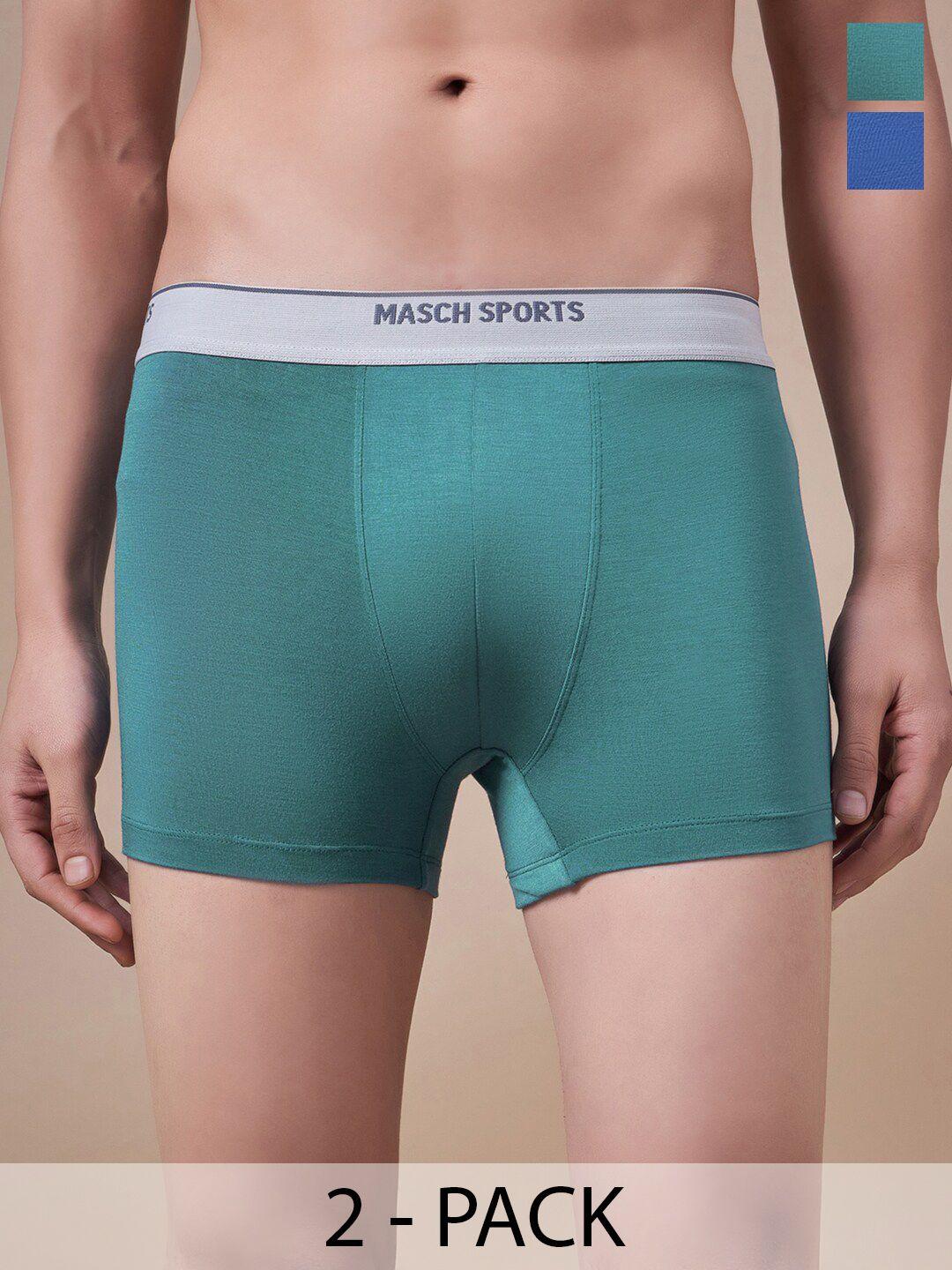 masch sports pack of 2 brand logo detail trunks- trk-2-sol-ei-blu-et-grn