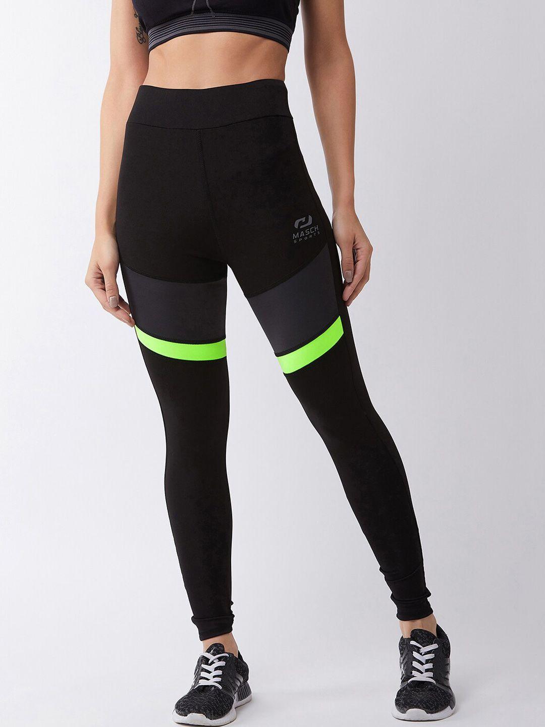 masch sports women black & green dri-fit  training tights