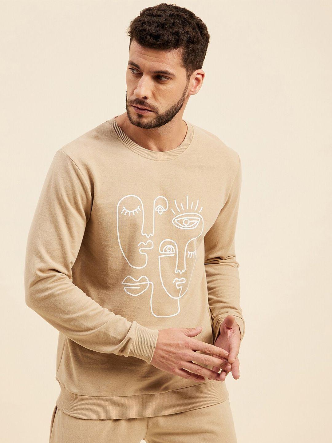 mascln sassafras men beige printed sweatshirt