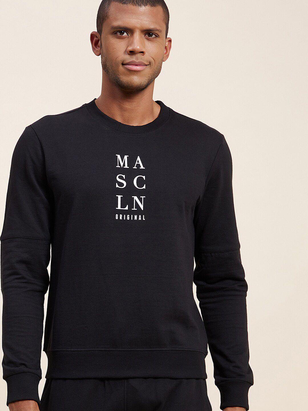 mascln sassafras men black printed sweatshirt